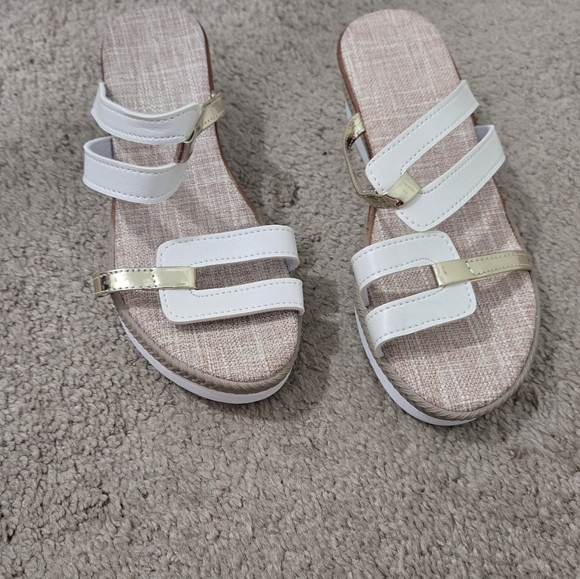 Women's White and Gold Sandals - Picture 3 of 7